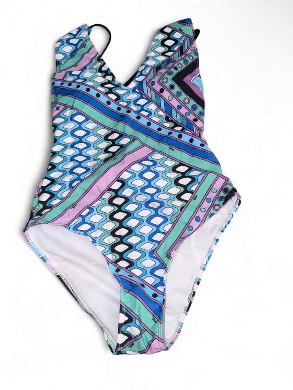 Emilio Pucci Geometric One-Piece Swimsuit in Blue, Mint & Lilac